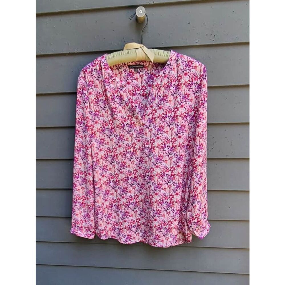 Adrianna Papell Red Pink Floral Peasant Pop Top Size Large